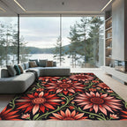 Crimson Coral Floral Vine Art Nouveau Rug