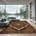 Vintage Brown Gold Floral Medallion Rug