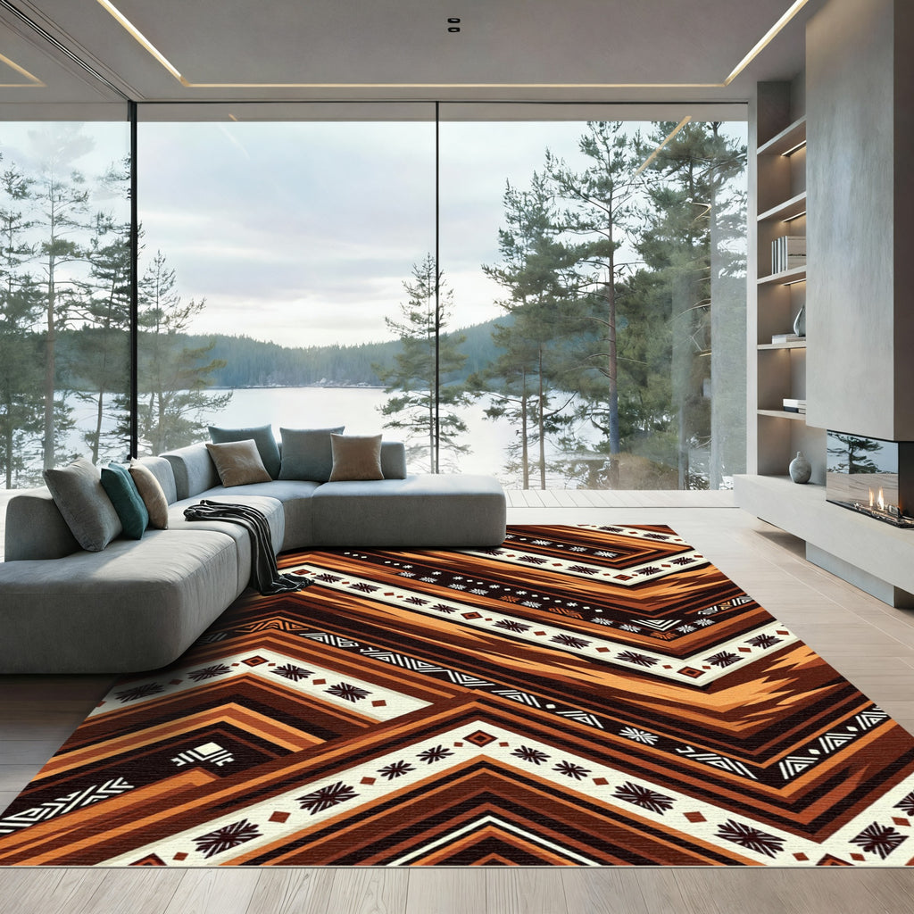 Earthy Brown Geometric Chevron Tribal Rug