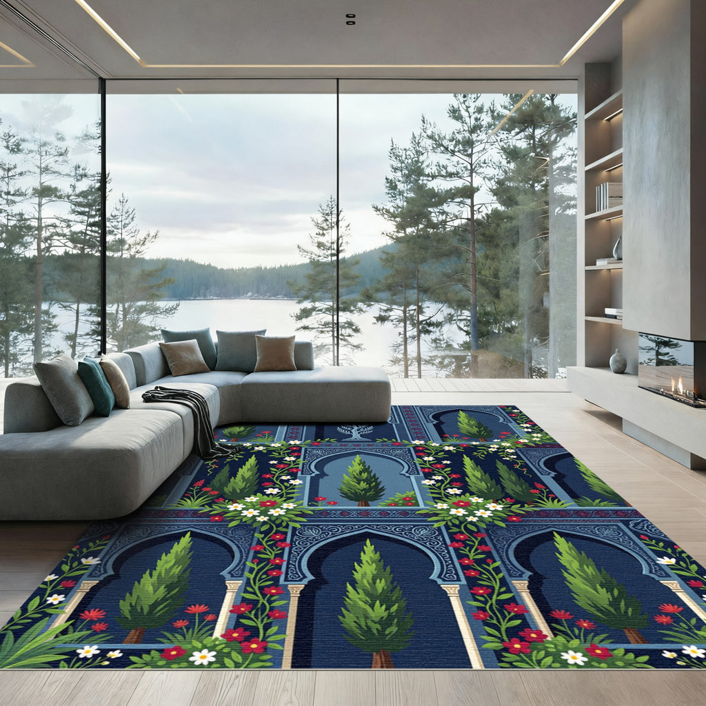 Midnight Trellis Garden Abstraction Rug