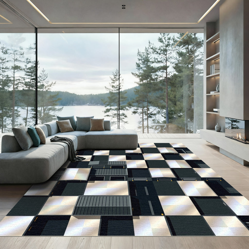 Industrial Gray Geometric Warehouse Rug