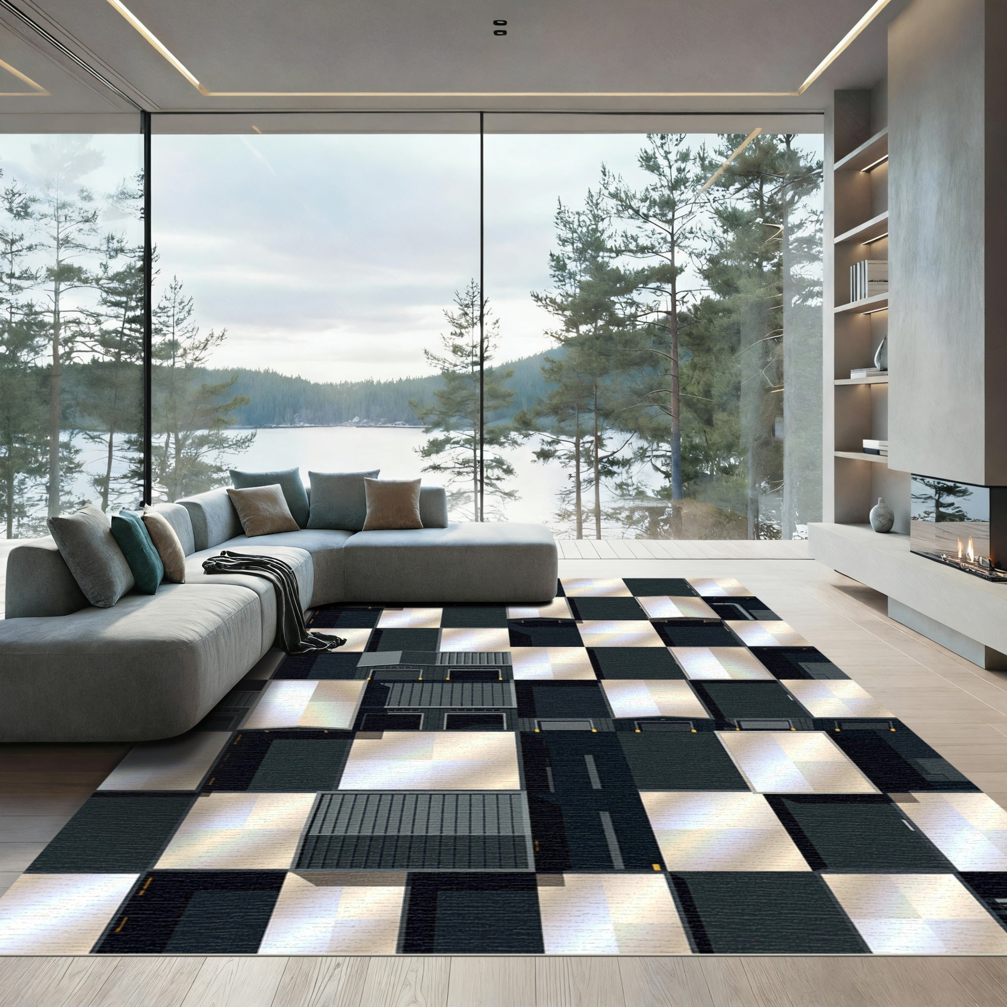 Industrial Gray Geometric Warehouse Rug