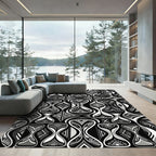 Monochromatic Abstract Hourglass Geometric Tile Rug