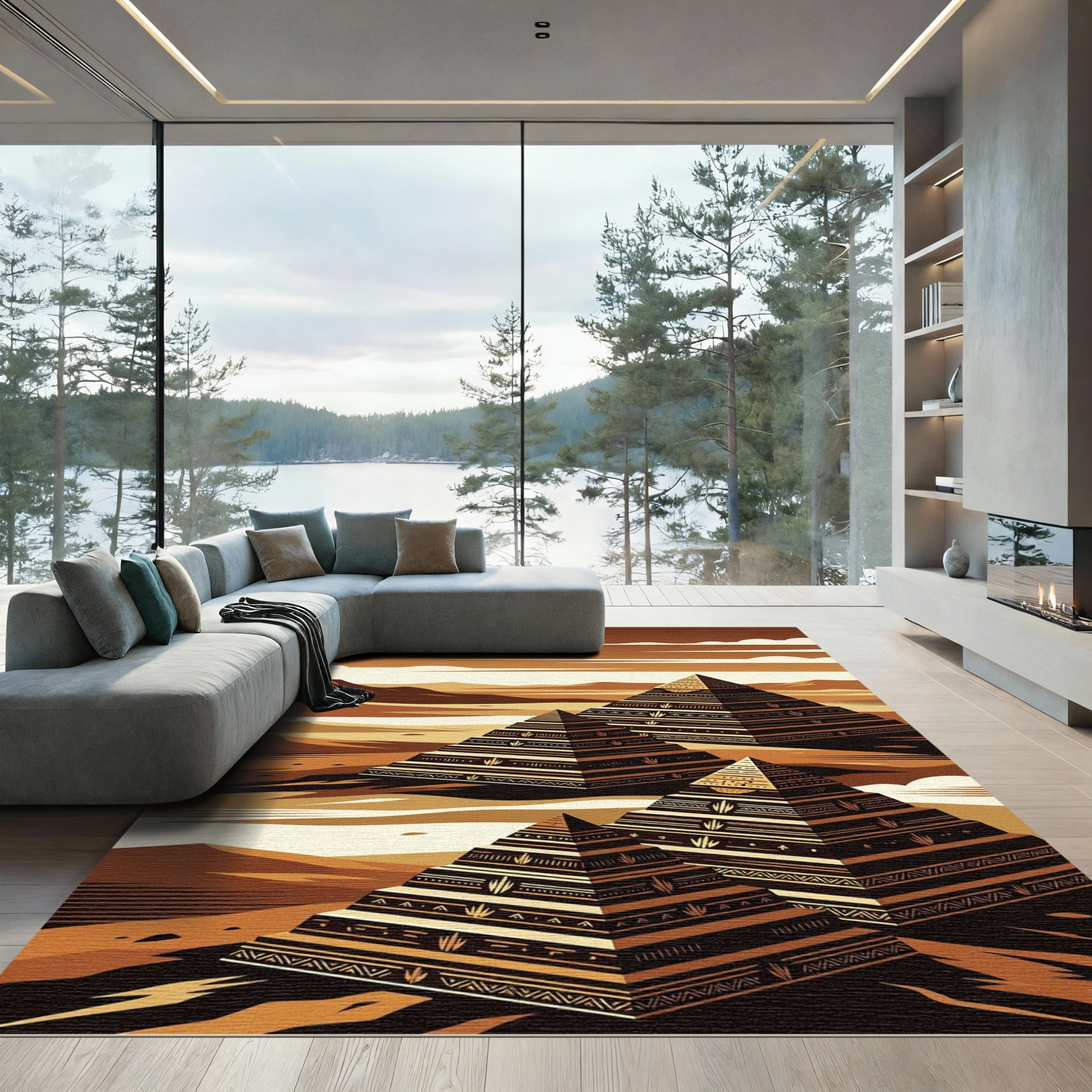 Golden Ancient Pyramid Landscape Rug