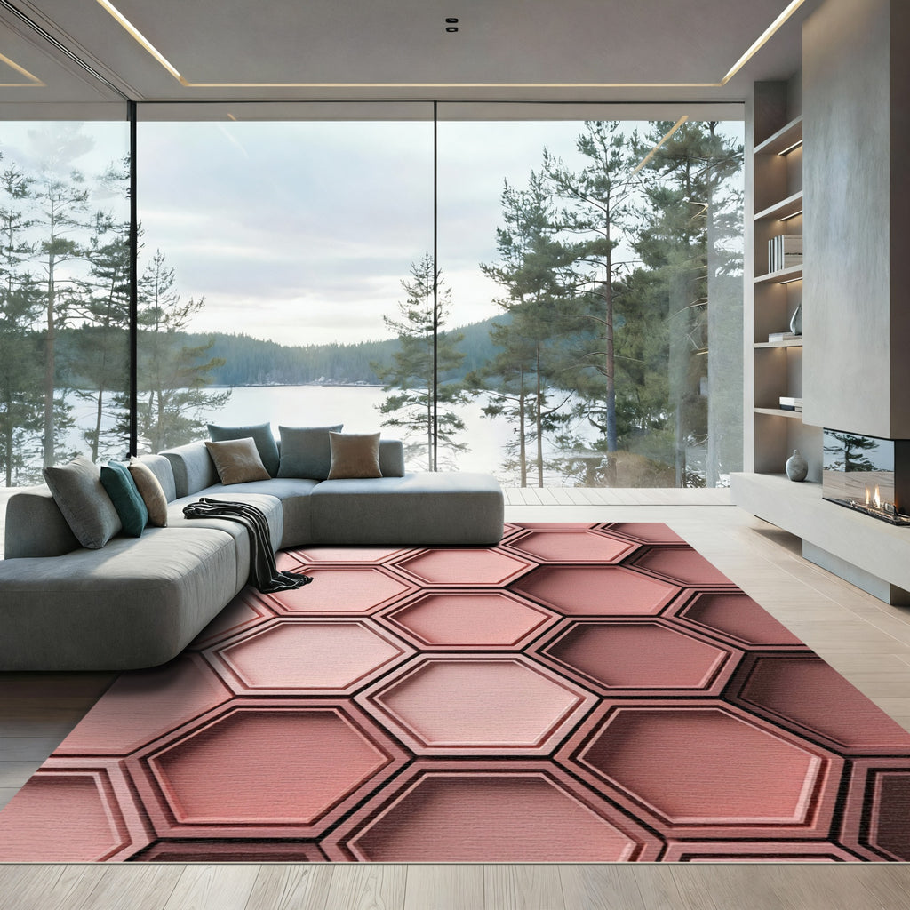 Coral Hexagon Cluster Rug