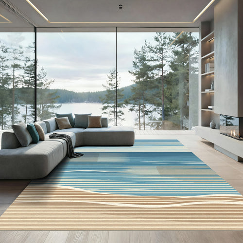 Abstract Blue Ocean Horizon Stripe Rug