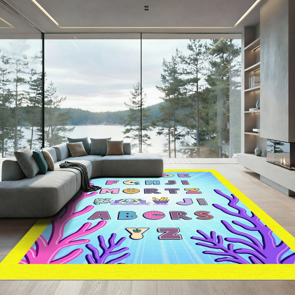 Alphabet Ocean Creatures Whimsical Rug