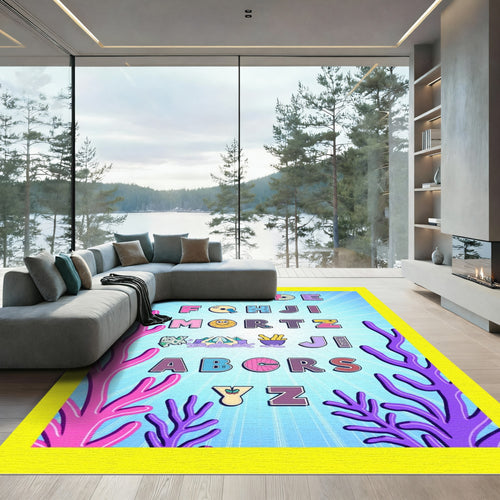 Alphabet Ocean Creatures Whimsical Rug