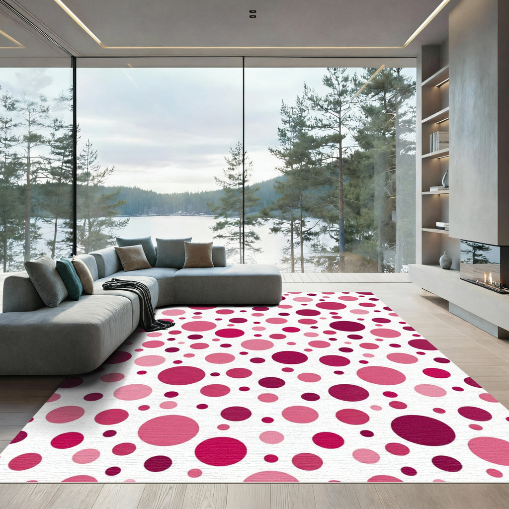 Crimson Magenta Pink Polka Dot Scatter Rug