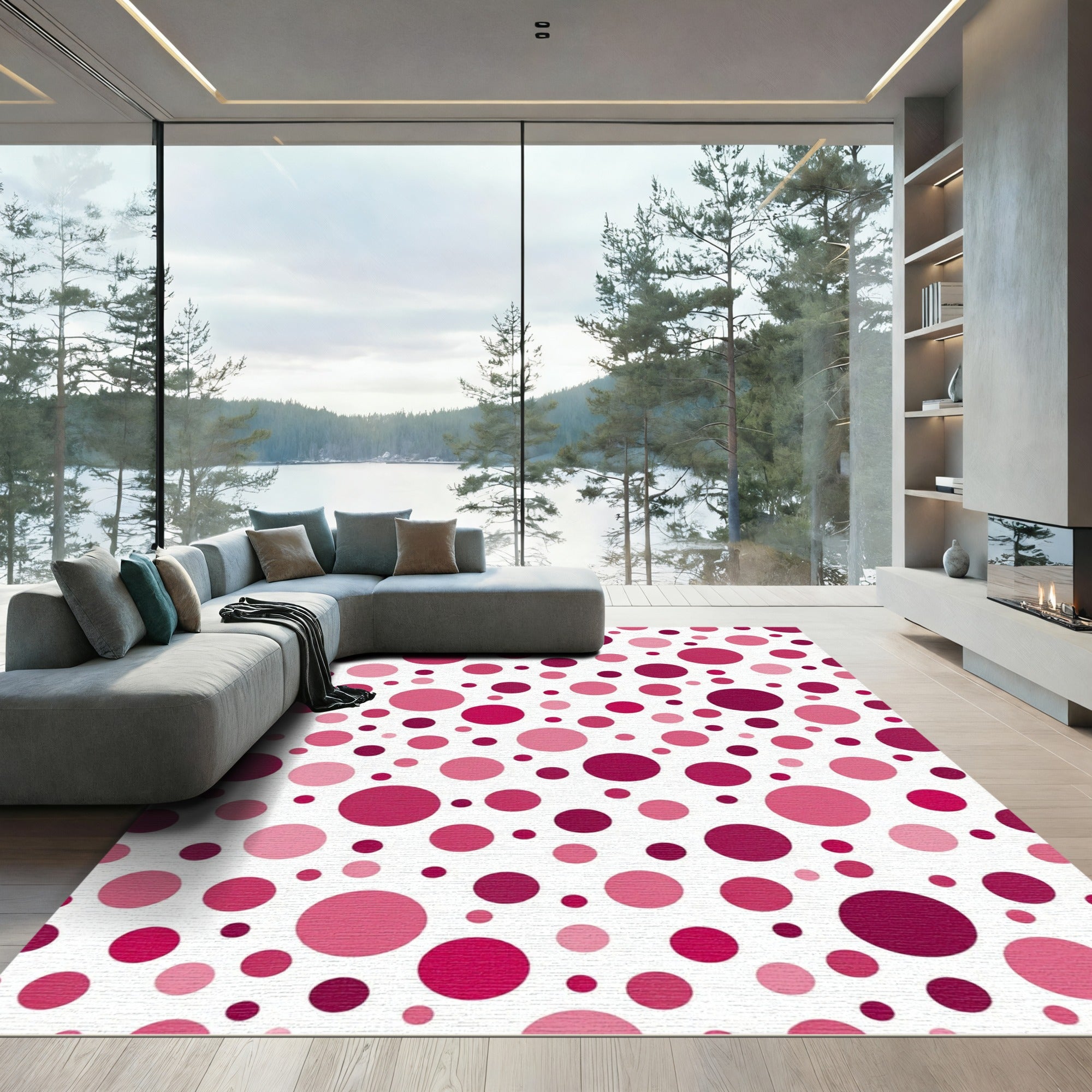 Crimson Magenta Pink Polka Dot Scatter Rug