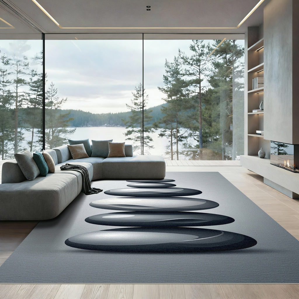 Zen Stacked Smooth Gray Pebble Rug