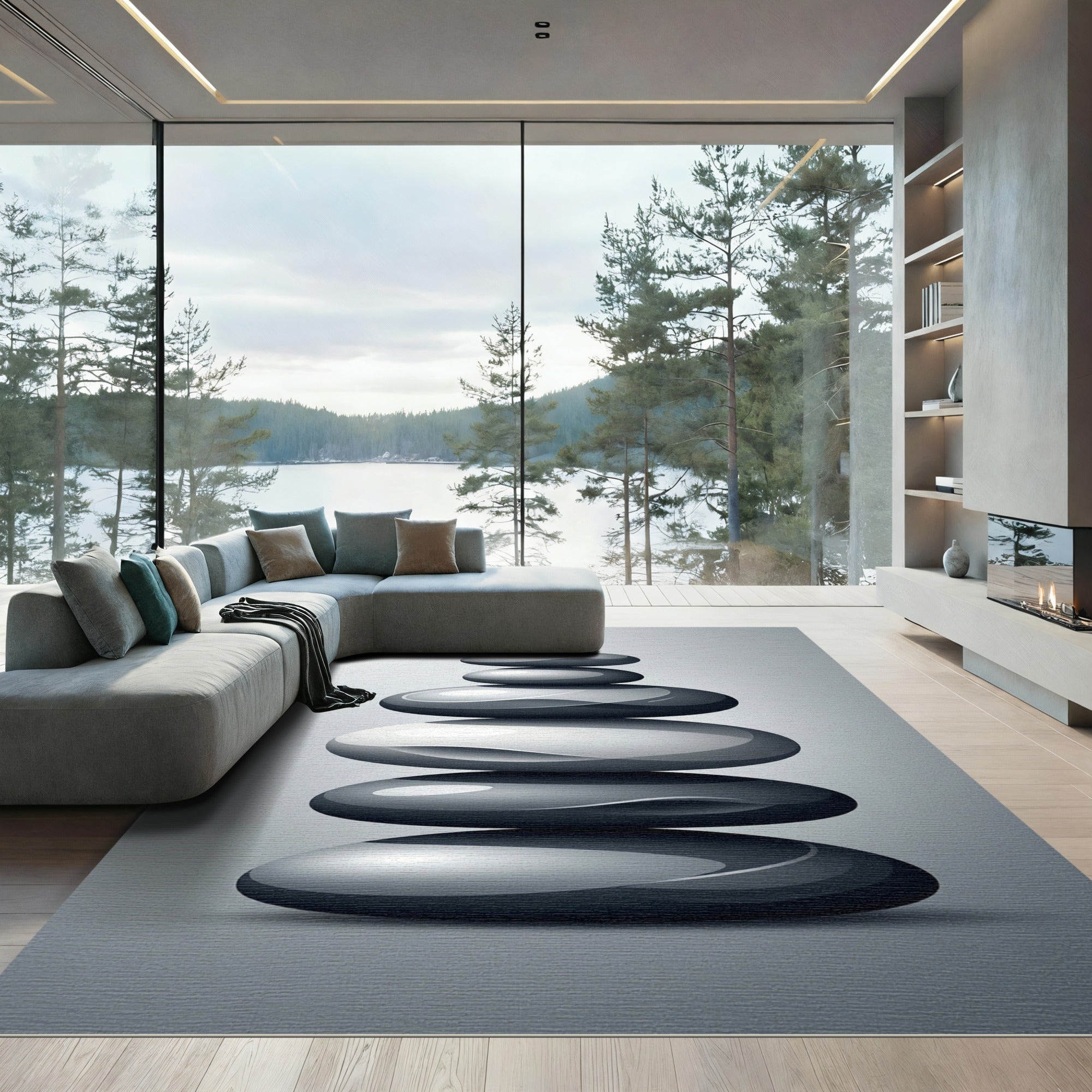 Zen Stacked Smooth Gray Pebble Rug