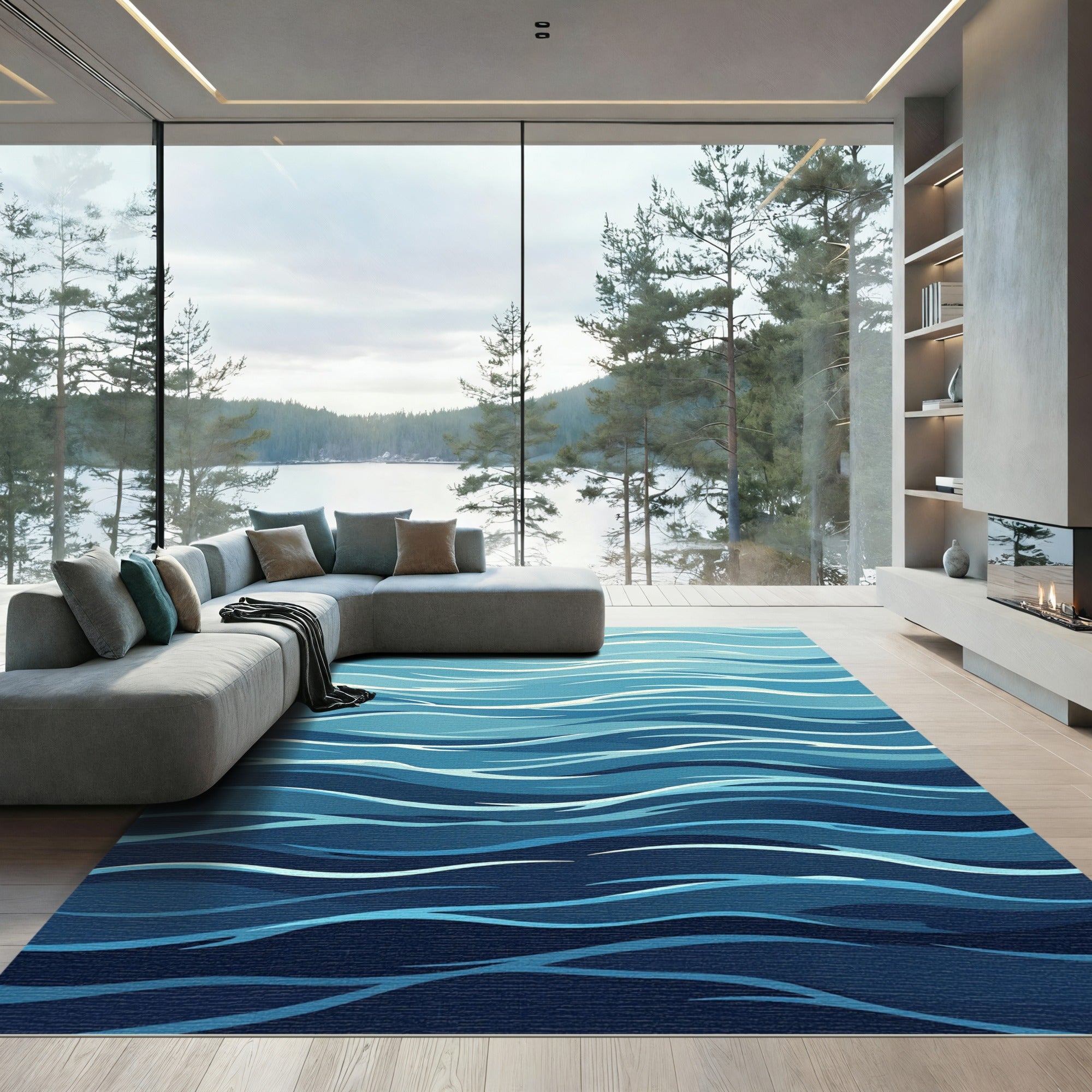 Aquatic Swirls Blue Ripples Rug