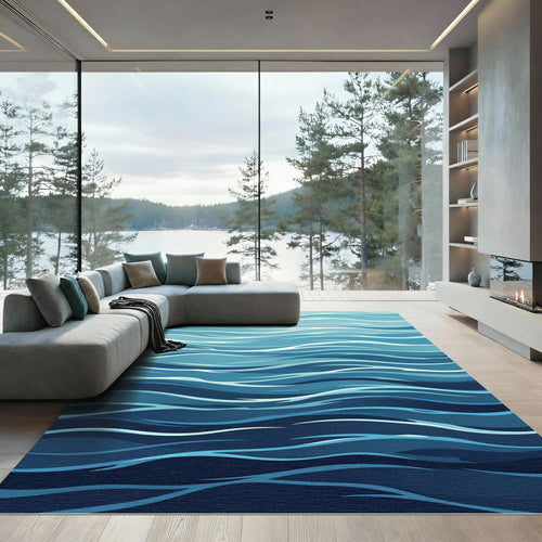 Aquatic Swirls Blue Ripples Rug