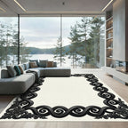 Elegant Black Ornate Scrollwork Frame Rug