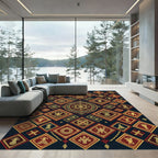 Golden Ethnic Celestial Diamond Art Rug
