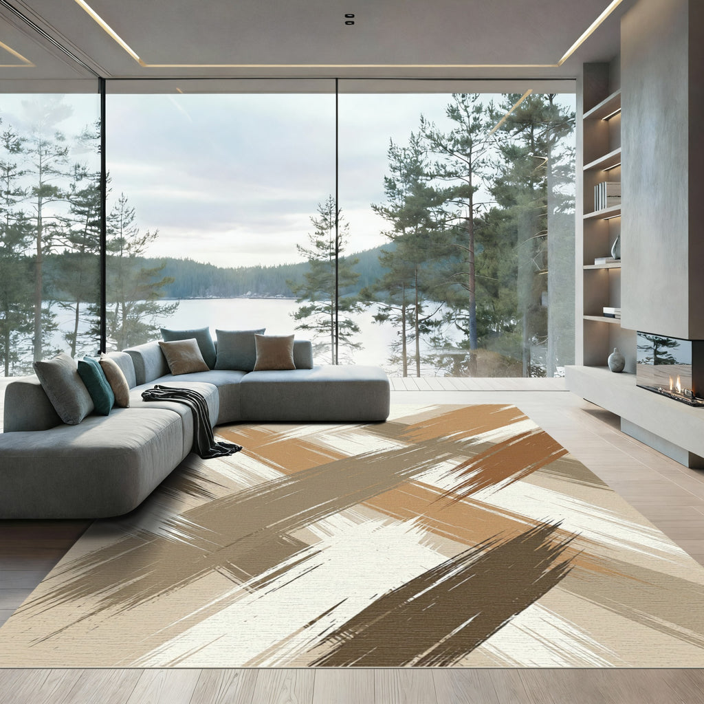 Earthy Swirl Brushstroke Texture Rug