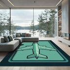 Teal Airplane Top View Graphic Art Rug