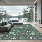 Green Seashell Floral Scrollwork Adornment Rug