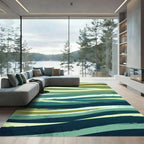 Abstract Teal Olive Wave Layers Rug