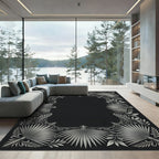 Silver Tropical Fan Leaf Border Rug