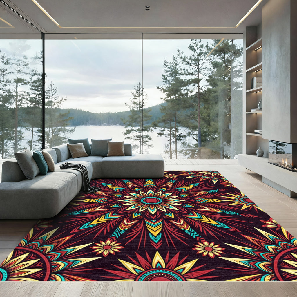 Vibrant Radiant Floral Mandala Sunburst Rug