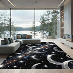 Ethereal Silver Crescent Moon Galaxy Rug