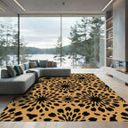 Black Floral Burst Ochre Abstract Rug