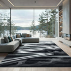 Monochrome Abstract Winding River Serene Landscape Rug