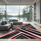 Modern Pink and Charcoal Linear Geometric Rug