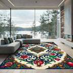 Ornate Pomegranate Floral Scrollwork Rug