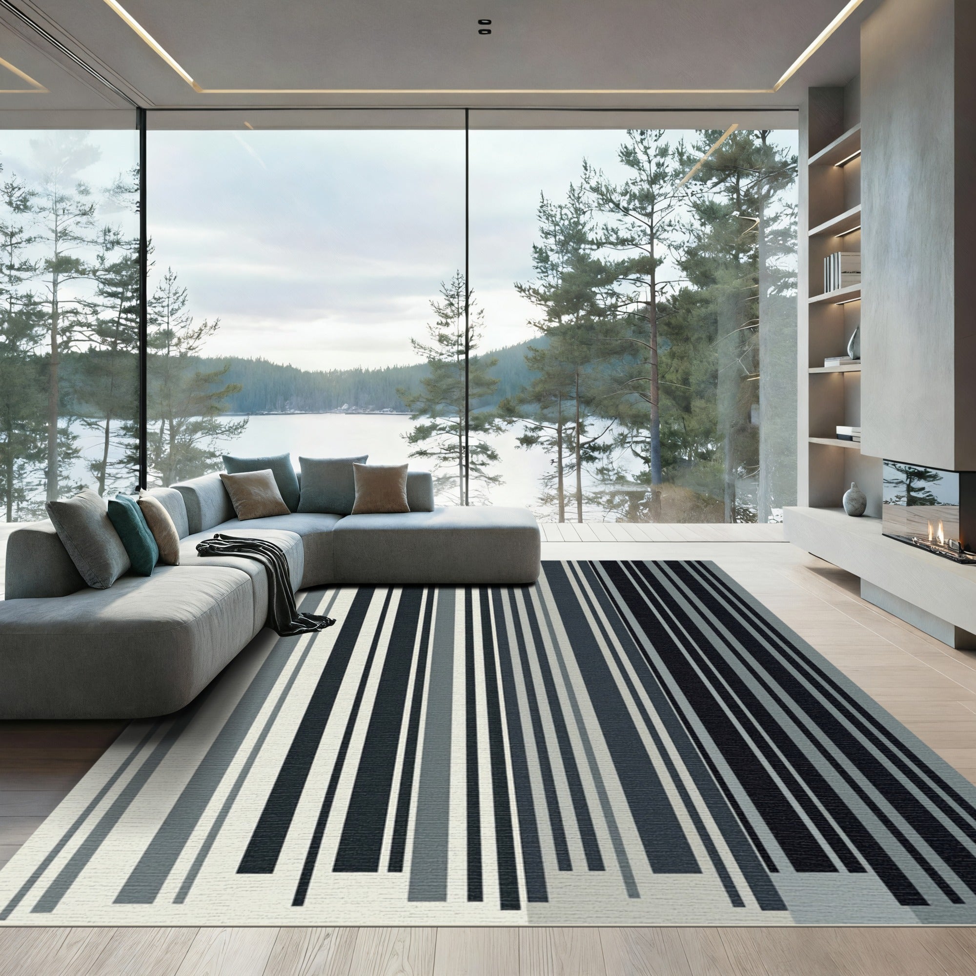 Monochromatic Vertical Stripe Modern Abstract Rug