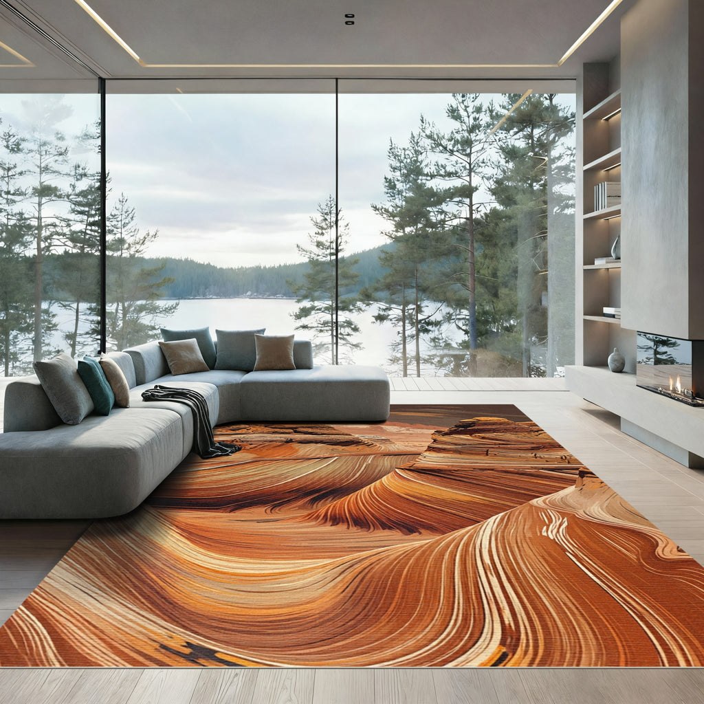 Reddish Brown Swirling Canyon Layers Rug