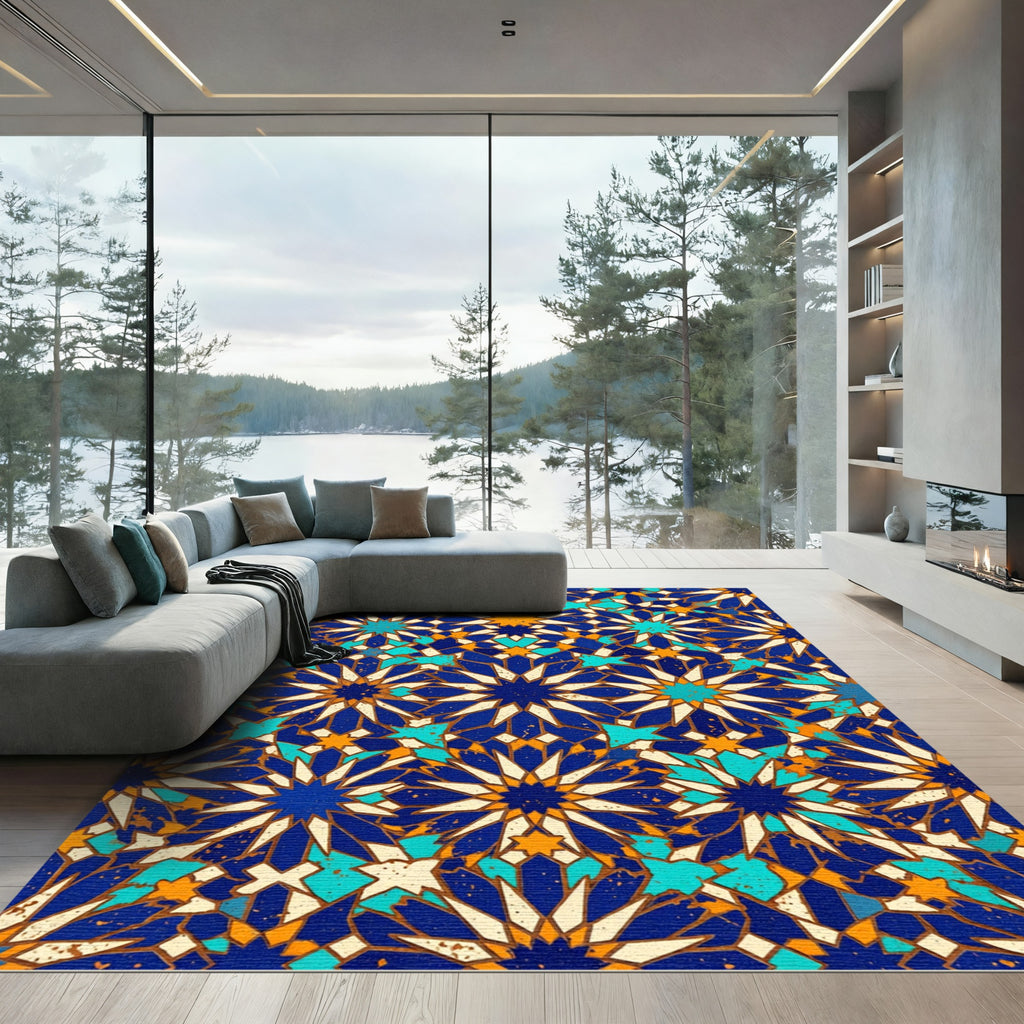 Geometric Cobalt Blue Star Medallion Rug
