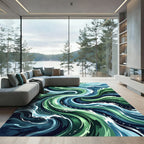 Ethereal Sage and Deep Teal Swirling Waves Rug