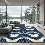 Art Deco Navy Scallop Wave Shell Rug