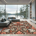 Coral White Leaf Scroll Work Rug