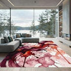 Abstract Crimson Watercolor Ink Swirl Rug