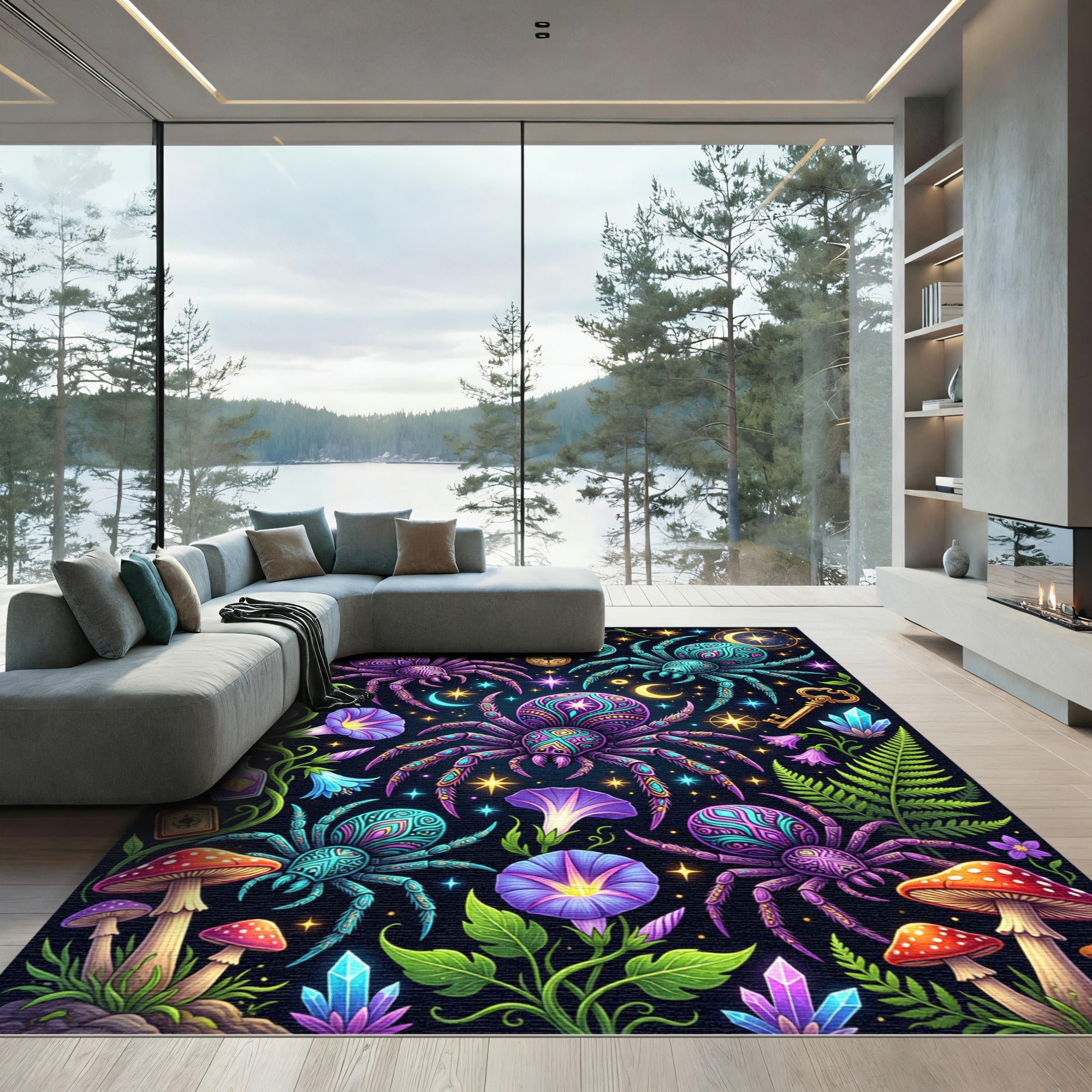 Mystical Neon Spider Celestial Flora Rug
