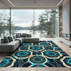 Neon Cybernetic Geometric Hexagon Grid Rug