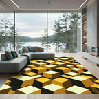 Geometric Golden Yellow Isometric Cube Abstract Rug