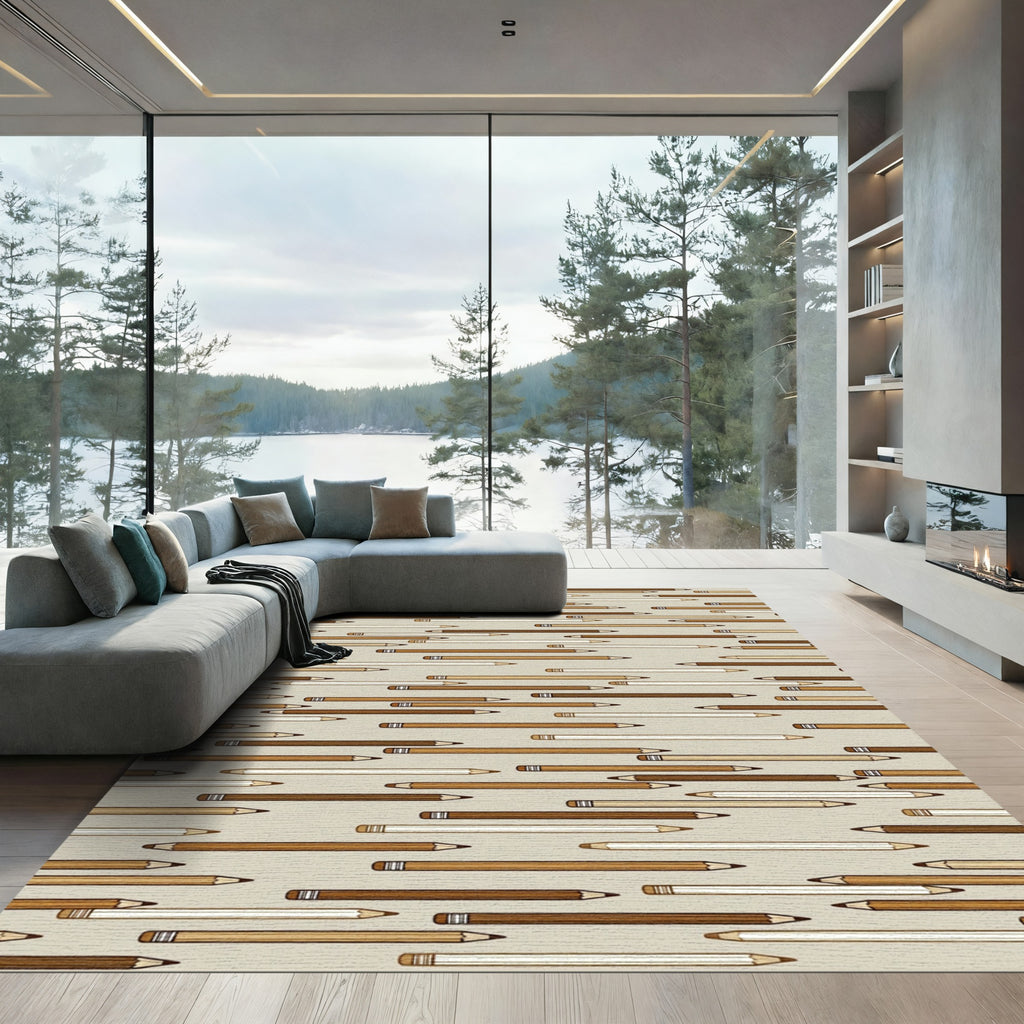 Coffee Tones Minimalist Pencil Sketch Rug