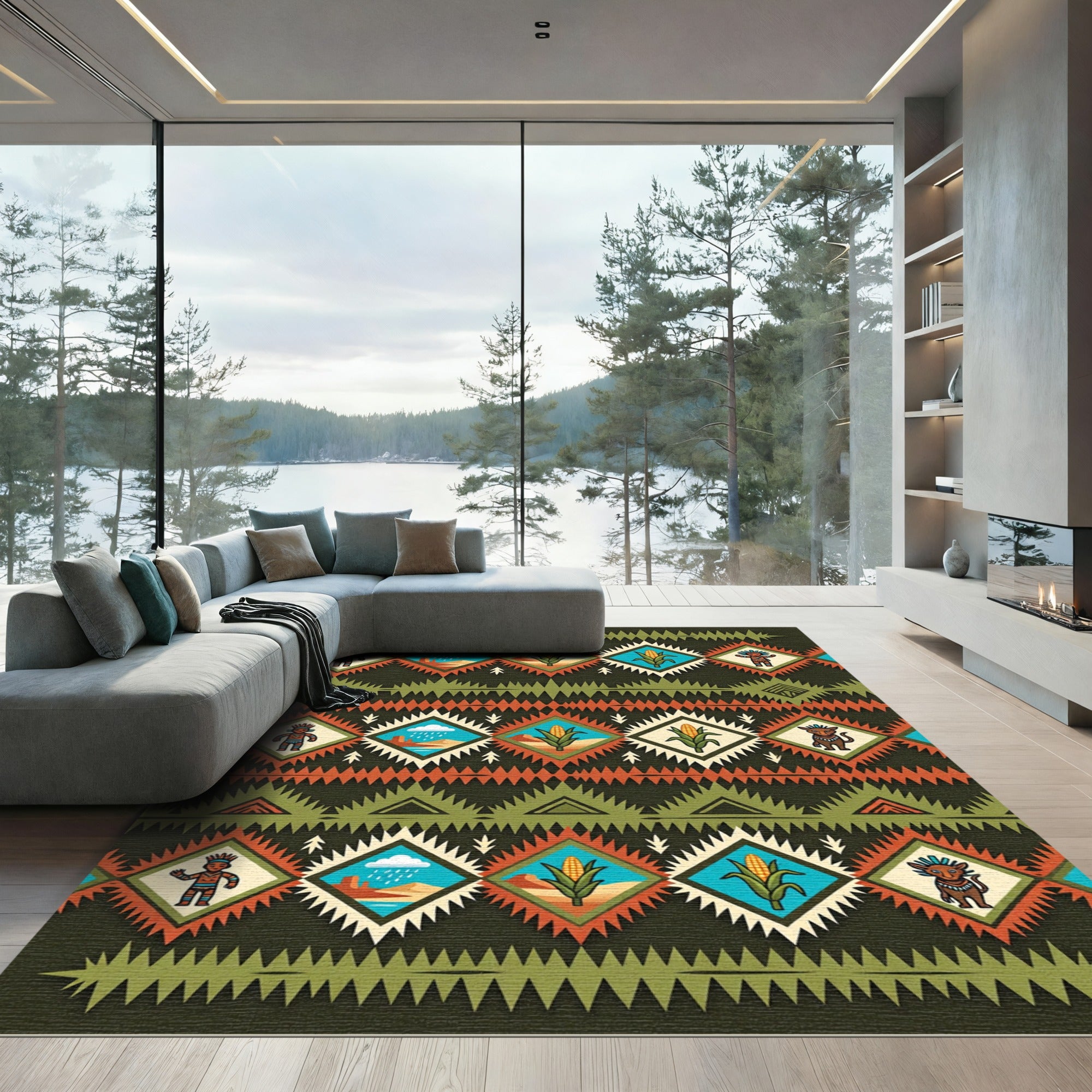 Southwest Earth Tone Geometric Diamond Rug