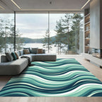 Fluid Teal Wavy Ocean Abstract Rug