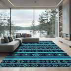 Teal Geometric Aztec Diamond Stripe Rug