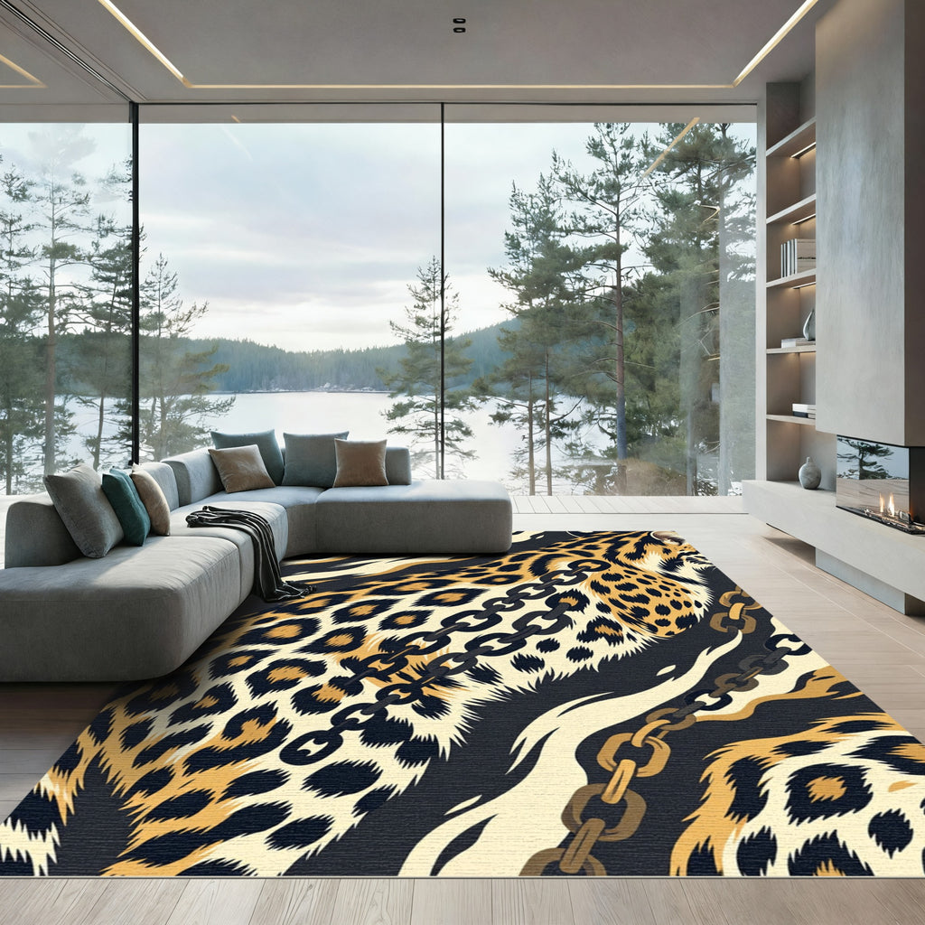 Bold Leopard Chain Link Animal Art Rug