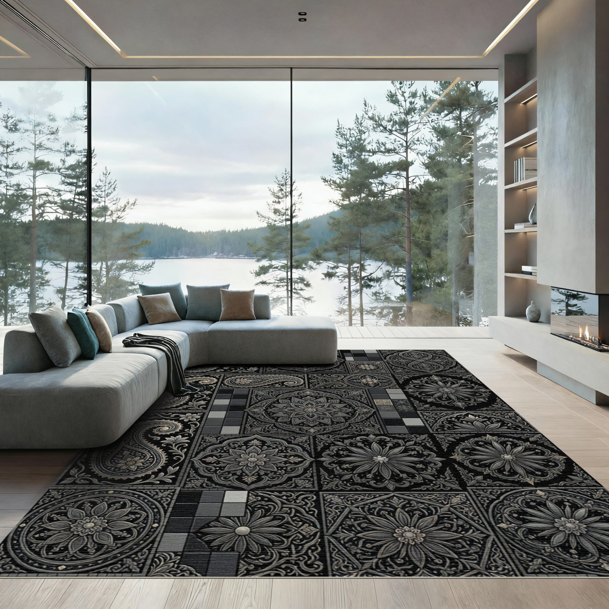 Intricate Paisley Floral Medallion Collage Rug