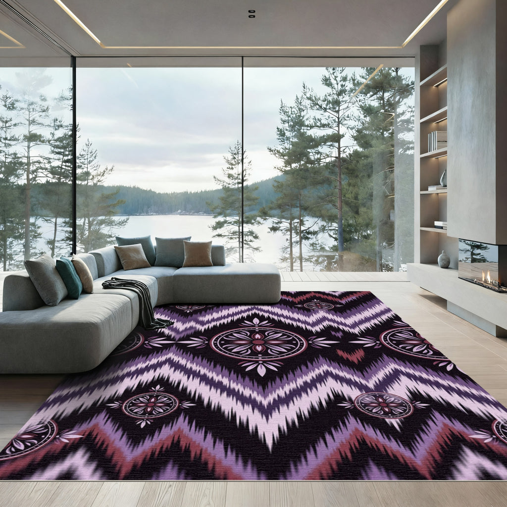 Purple Ikat Chevron Floral Medallion Rug