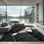 Black White Gold Cracked Mosaic Rug