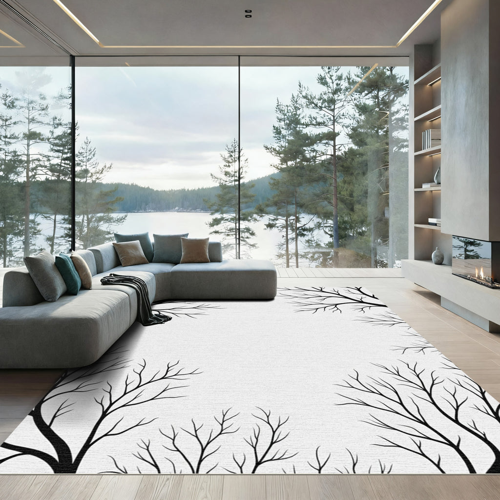 Black Bare Tree Branches Corner Accents Rug